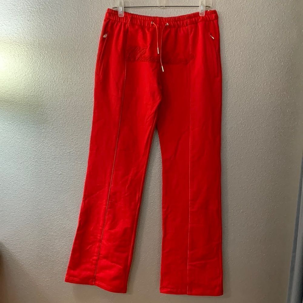 WHEN Smoke Clears Red and Silver Track Pants with Sleek Jogger Design